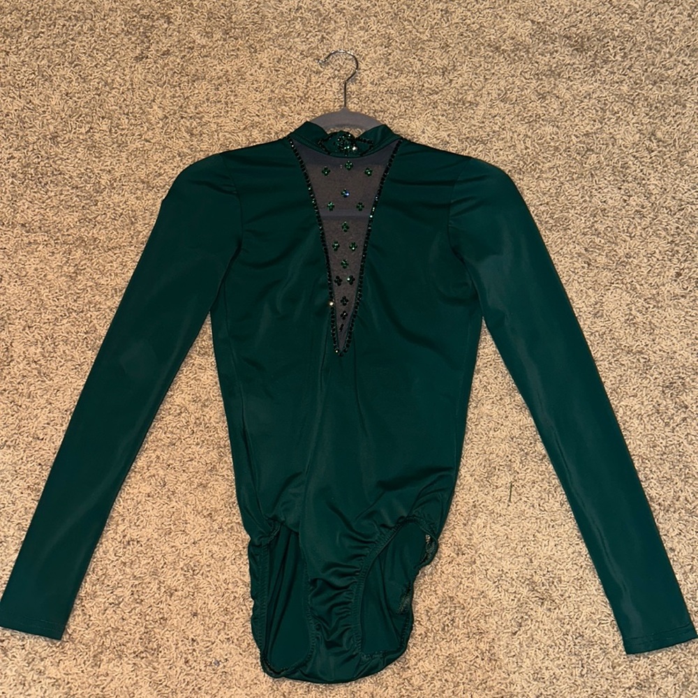 SA Green leotard dance costume hand embellished